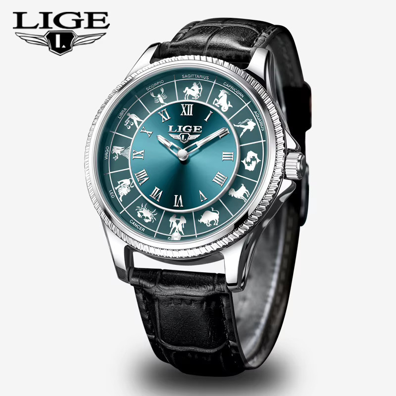 LIGE Armbanduhr Quarz, Edelstahl, Leder, Blau, Herren - Bild 3