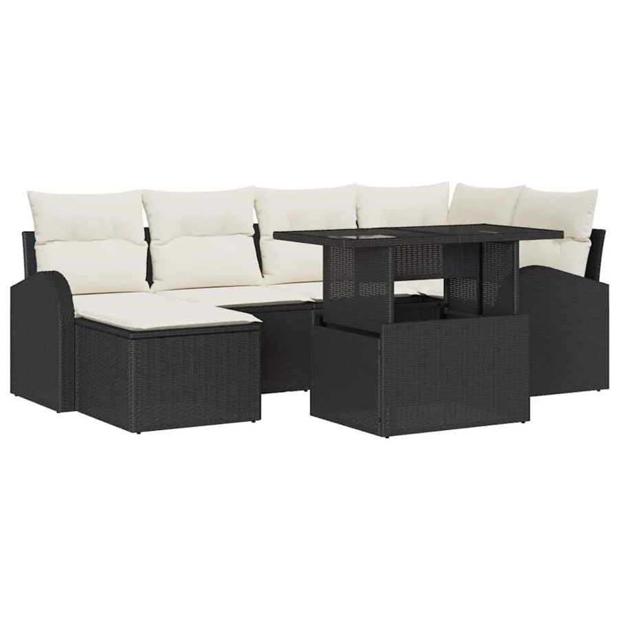 vidaXL Garten-Sofa-Set aus Poly-Rattan in Schwarz mit 7 Teilen, L-Form und integriertem Stauraum für Kissen - Bild 2