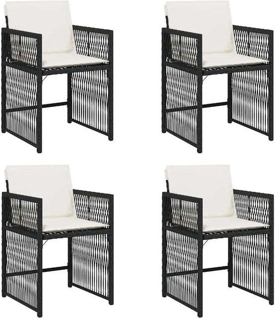 Furnicato Gartenstuhl Schwarz aus PE-Rattan und Stahl mit Armlehnen und UV-beständigen Kissen, B/T/H: 50,5 x 54 x 79 cm - Bild 1