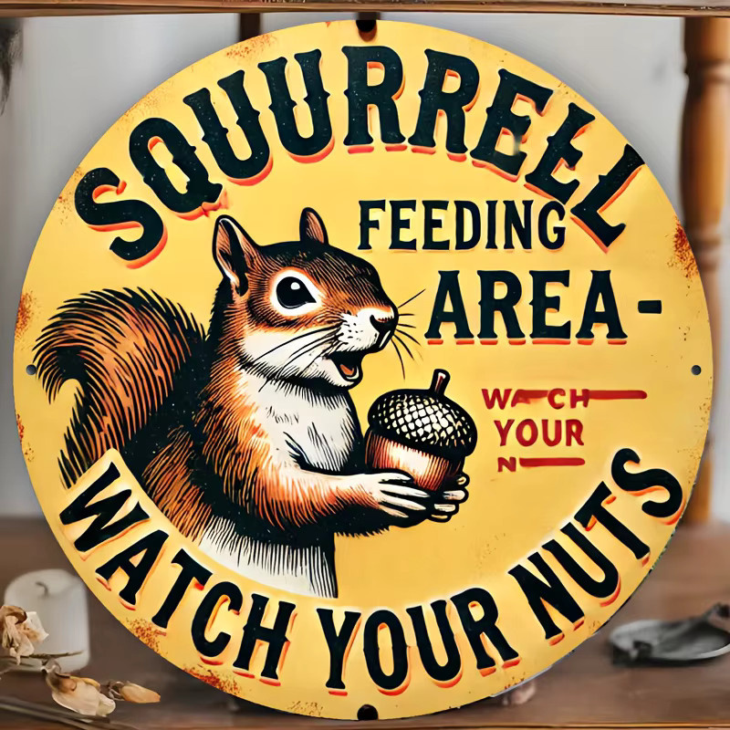 Rundes Metallblechschild Potdemiel Watch Your Nuts Vintage Wanddeko Gelb Durchmesser: 20 cm - Bild 5
