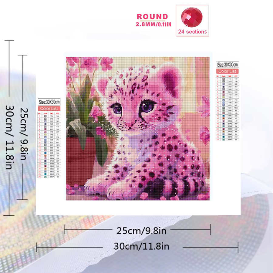 EverShine Diamantmalerei Leopard Tierbild mit Strass-Mosaik und Blumen als quadratischer Kreuzstich-Stickersatz B/B/H: 20 x 20 x 20 cm - Bild 2