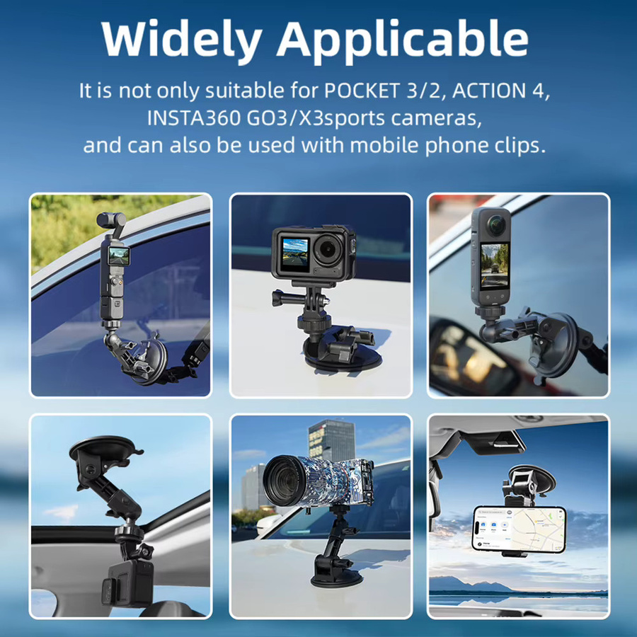 DJI Osmo Pocket 3 Autohalterungsadapter in Schwarz – Saugnapf-Erweiterungshalterung für GoPro Hero und Insta360 Action-Kameras - Bild 5