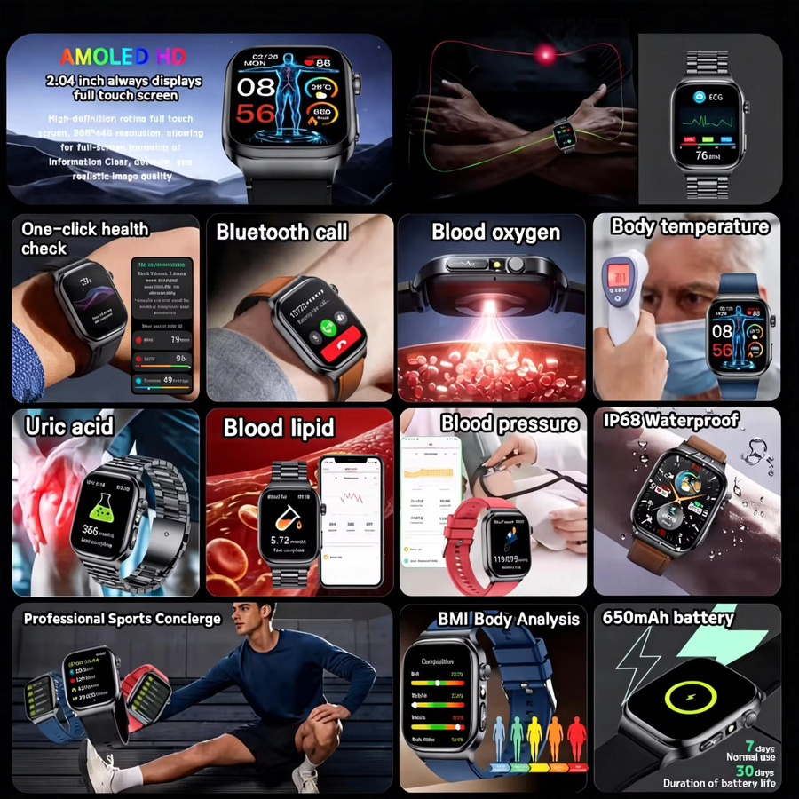 GUHUAVMI Smartwatch, Schwarz, Unisex - Bild 2