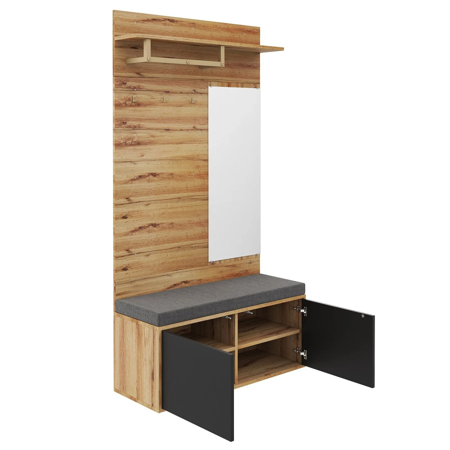 okwish Garderoben-Set mit Sitzbank und Spiegel in Natur, modern gestaltet für deinen Flur, B/T/H: 100 x 38 x 190 cm - Bild 2