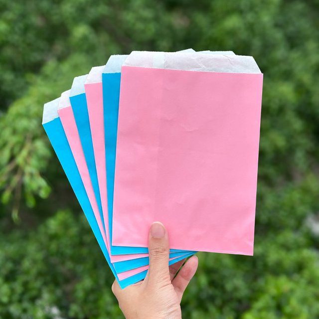 50 Stück Kraftpapiertüten von Casame in Hellrosa und Blau, Pastell-Geschenktüten für Hochzeiten oder Babypartys, B: 13 cm, H: 18 cm - Bild 1