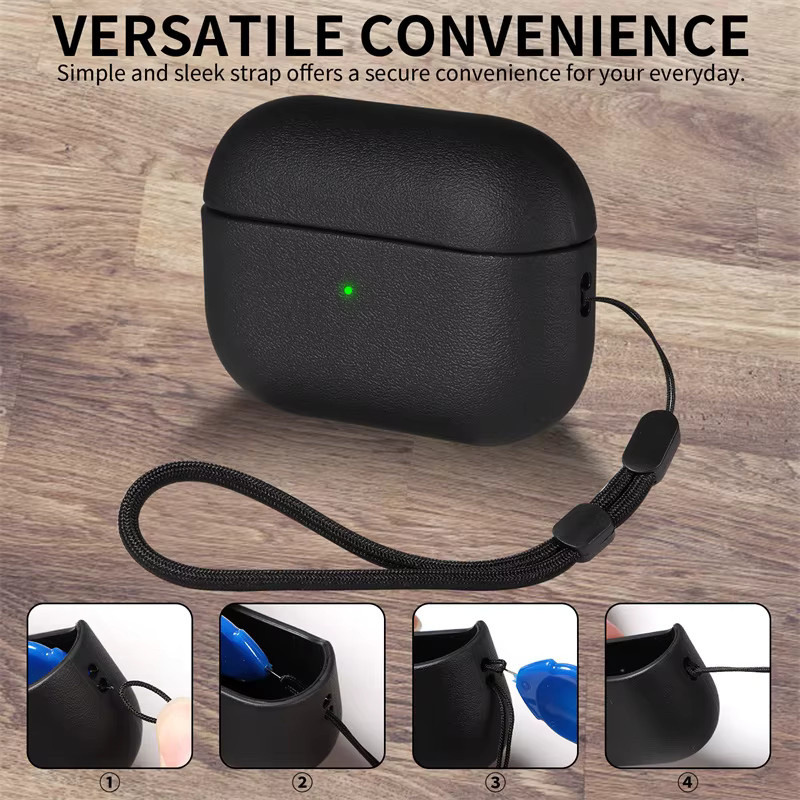 Schutzhülle für Apple AirPods Pro 3 Generation mit Lanyard in Schwarz, Frosted Soft Shell Case - Bild 2