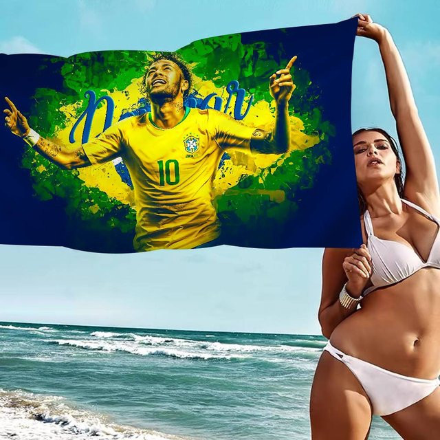 JMG Household Supplies Neymar Jr Fußballstar Badetuch für Kinder aus Mikrofaser, Blau, Breite: 30 cm, Länge: 60 cm - Bild 1