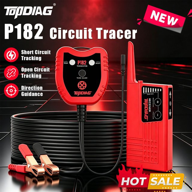 TopDiag P182 Professioneller Kabelsucher und Stromkreis-Tracer in Rot zur Leitungsdetektion sowie Suche von Metallkabelbrüchen und Kurzschlüssen - Bild 1