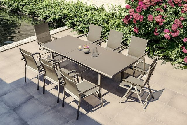 Kettler BasicPlus Garten-Essgruppe aus Aluminium und Textilene in Silber mit ausziehbarem Tisch und 8 Stühlen - Bild 1
