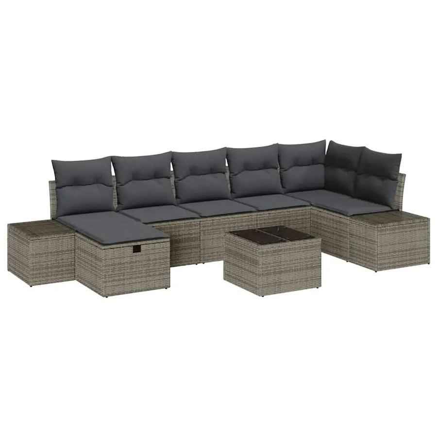 vidaXL Garten-Sofa-Set aus Polyrattan in Grau, 8-teiliges L-Shape Lounge-Set mit Kissen, Ottoman und Couchtisch für Terrasse und Garten - Bild 2