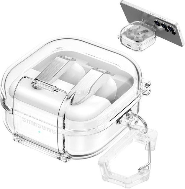 Samsung Galaxy Buds 4 Pro und Buds 4 Schutzhülle mit Telefonständer und Schlossclip, transparent, weiß - Bild 1