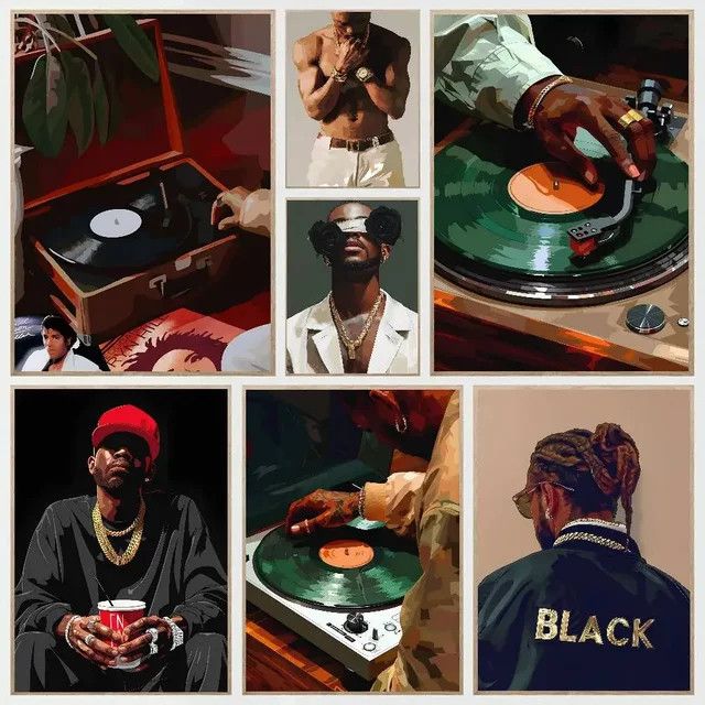 Kunstposter Hip Hop Musik Mode Schwarze Frauen Portrait in Schwarz - Bild 1