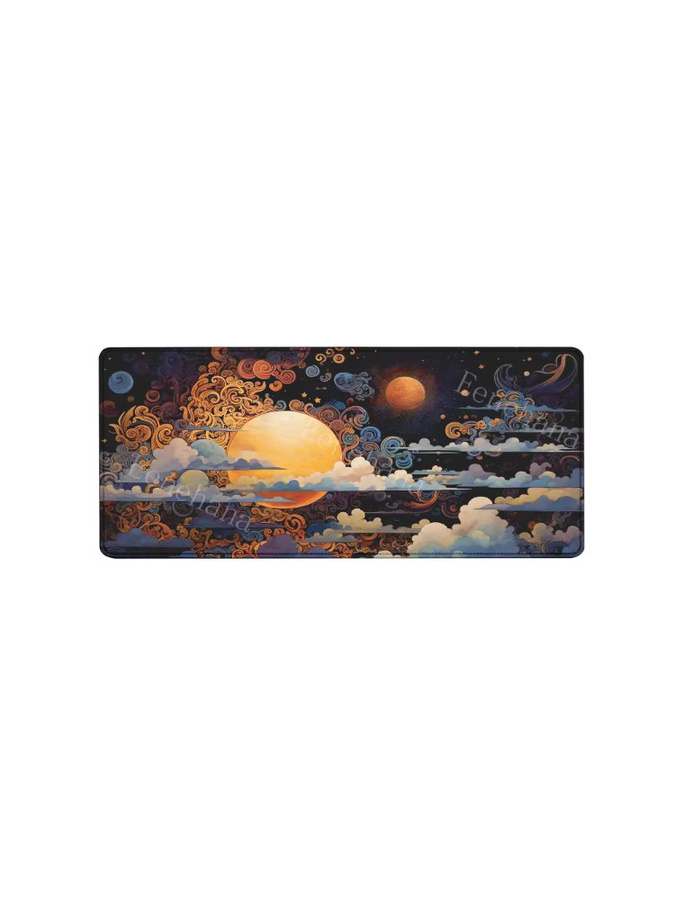 Riccu Gaming-Mauspad Cloud-Overlock mit Vollmond und Nacht Motiv in Multicolour, XXL-Schreibtischunterlage, B: 90 cm, T: 40 cm - Bild 5