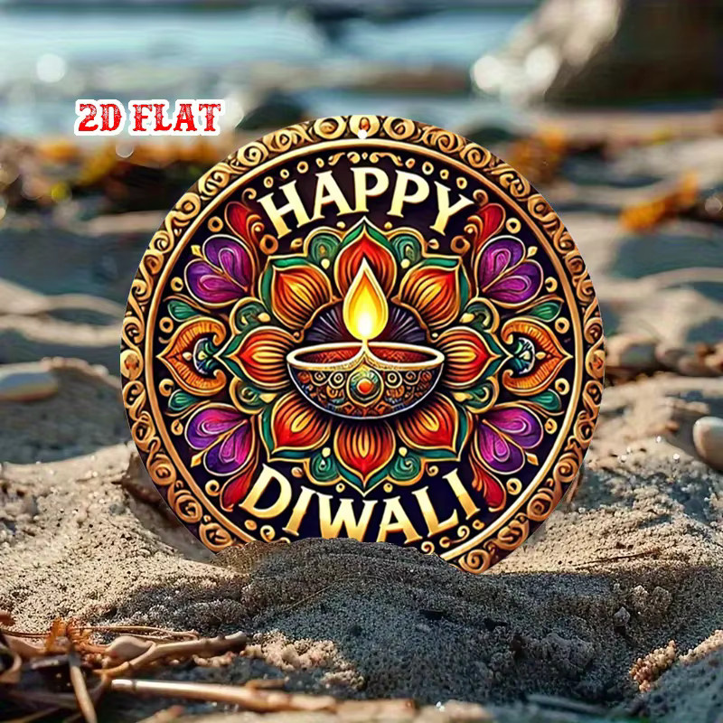 Potdemiel Happy Diwali Rundes Aluminiumschild mit Diya-Design und Mandala-Motiv, Mehrfarbig, Durchmesser: 19,99 cm - Bild 4
