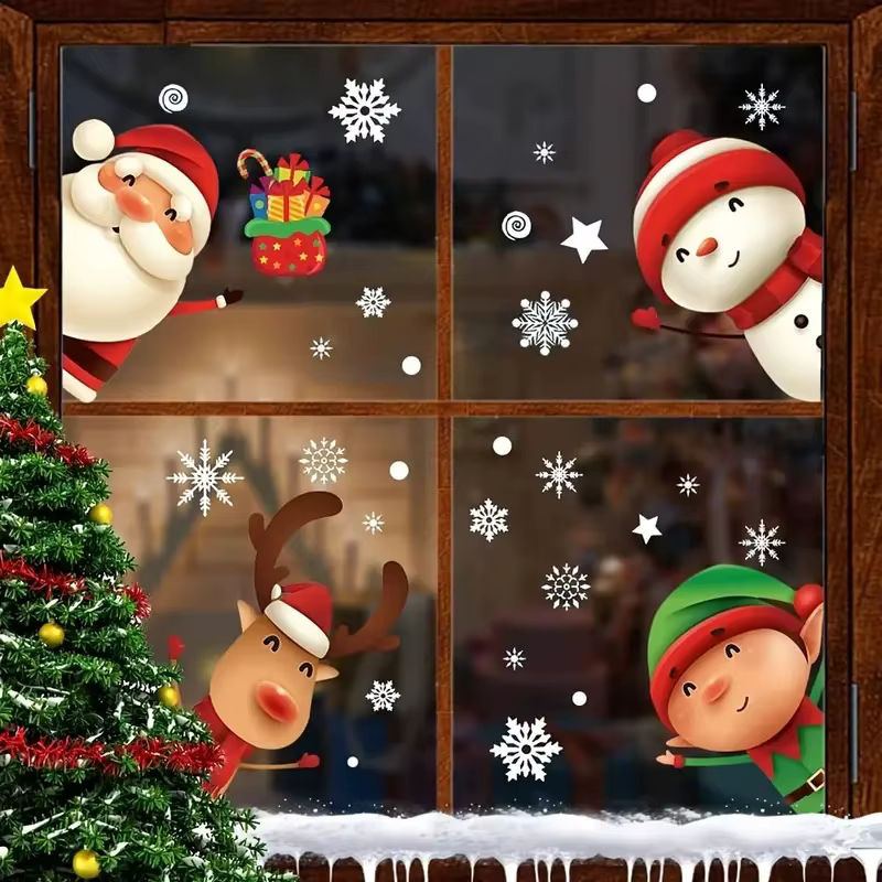 80 Stück Weihnachts-Schneeflocken-Fensteraufkleber für Glas, mehrfarbige Weihnachtsdekoration mit Motiven wie Schneeflocken, Weihnachtsmann und Rentier - Bild 3
