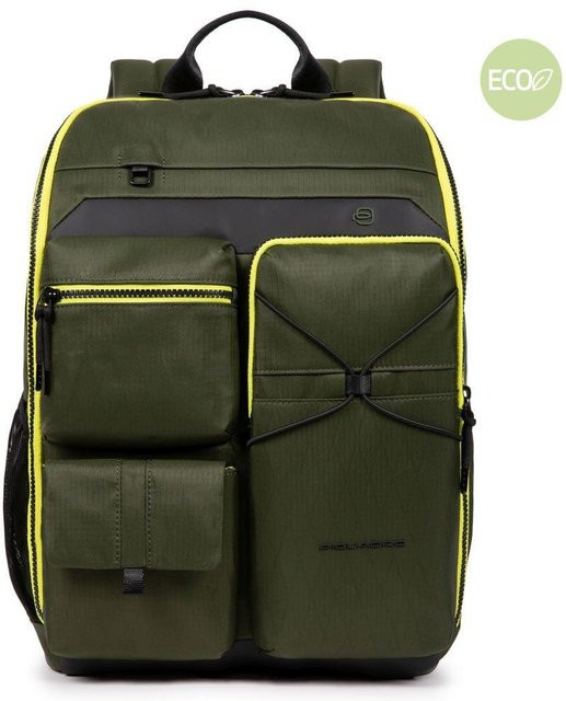 Piquadro Otello Laptoprucksack für 15,6 Zoll aus recyceltem Stoff mit iPad-Fach in Olivgrün - Bild 1