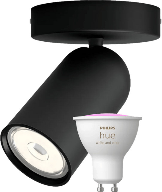 Philips Pongee Aufbauspot in Schwarz inklusive Philips Hue White & Color GU10 LED-Leuchtmittel - Bild 1