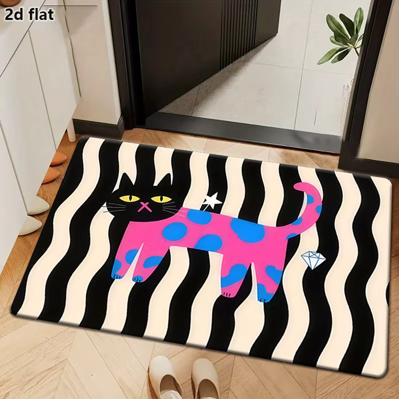 VIKAMA Cartoon-Katzen-Teppich mit abstraktem Katzen-Design, weich, rutschfest und waschbar, mehrfarbig, rechteckig - Bild 3