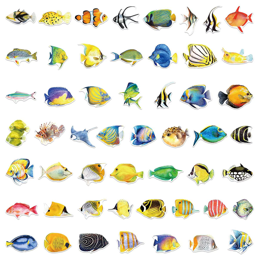 GOGOTU Marine-Fisch-Graffiti-Aufkleber, Meerestiere Cartoon-Sticker, 50-teiliges Set - Bild 3