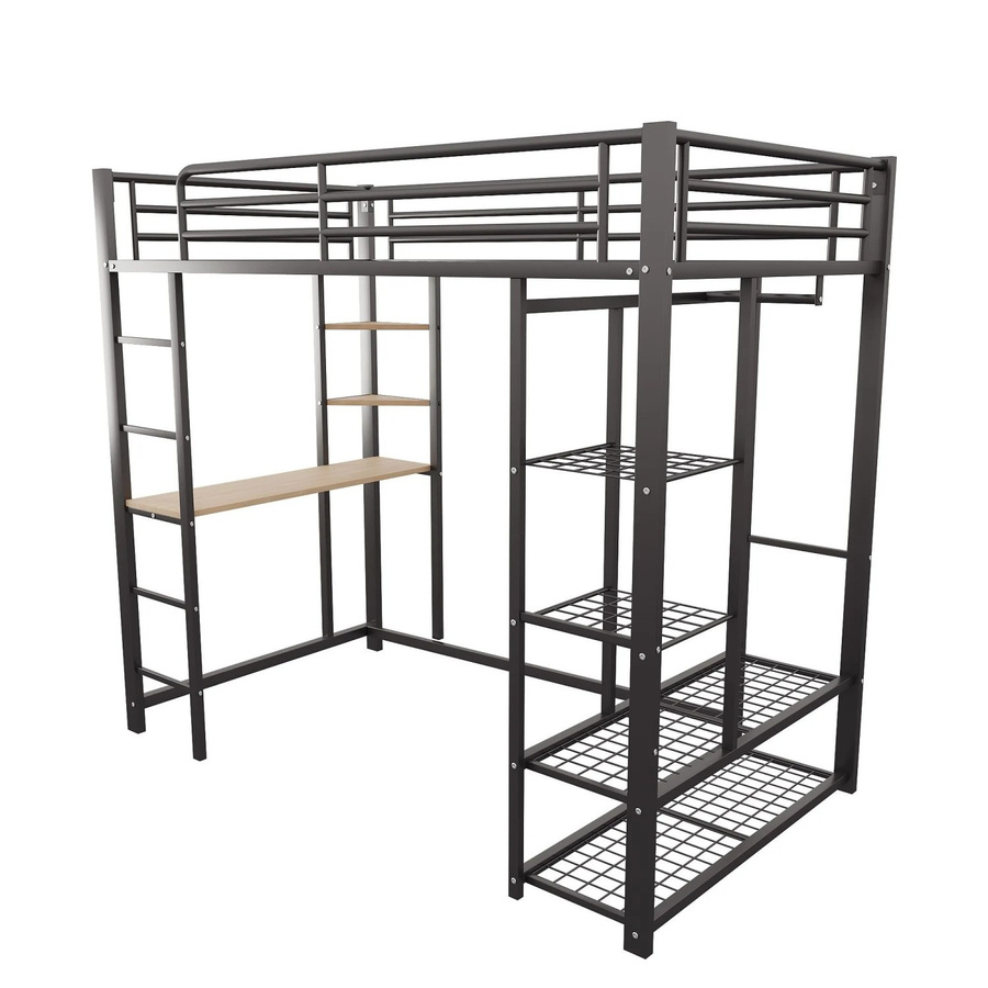 okwish Hochbett für Kinderzimmer mit Leiter, Tisch und Ablagefächern, Schwarz, B/T/H: 204 x 90 x 180 cm - Bild 2