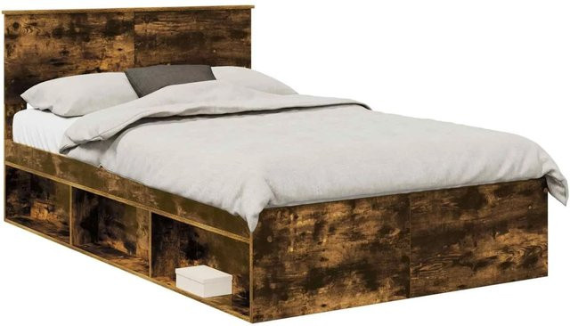 vidaXL Bettrahmen aus Holzwerkstoff in Räuchereiche, Farbe Braun, B/T/H: 138 x 190 x 90 cm - Bild 1