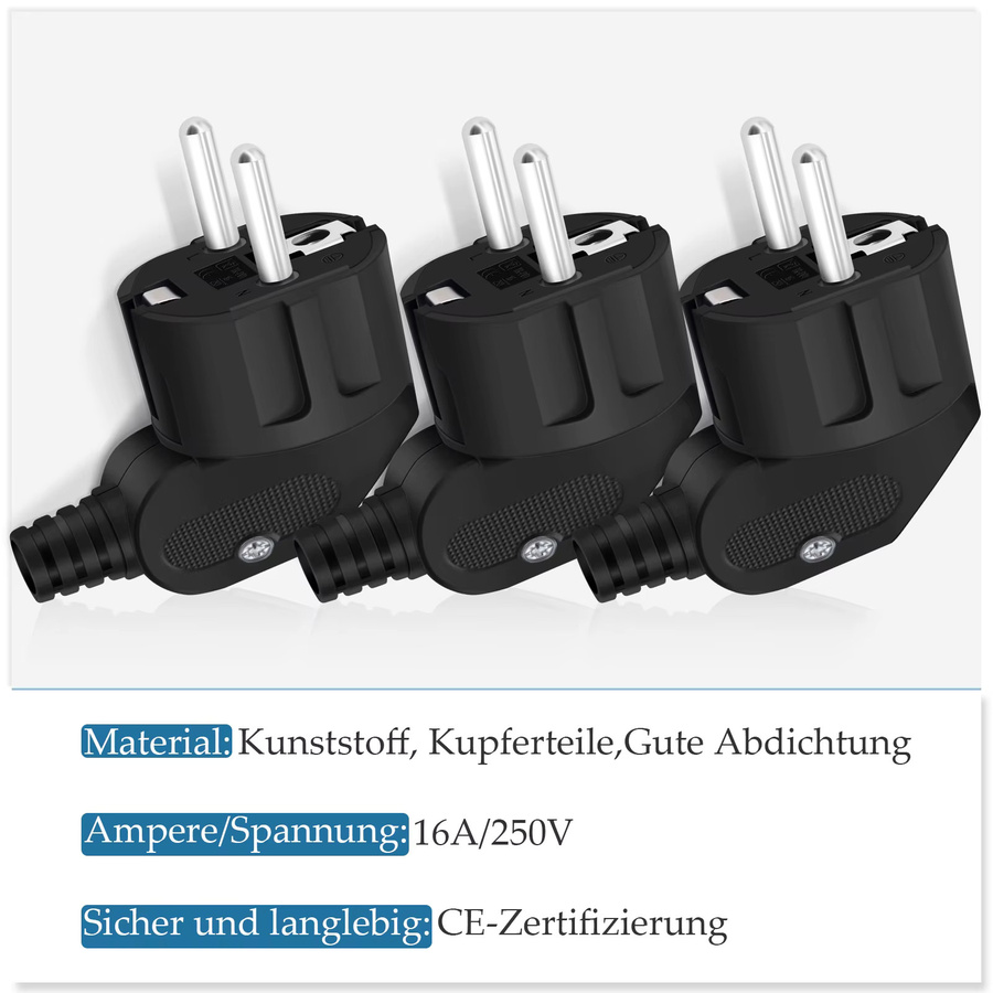 HITRENDS EU-Schuko-Stecker 250 V Netzstecker in Schwarz für Stromverlängerungskabel - Bild 4