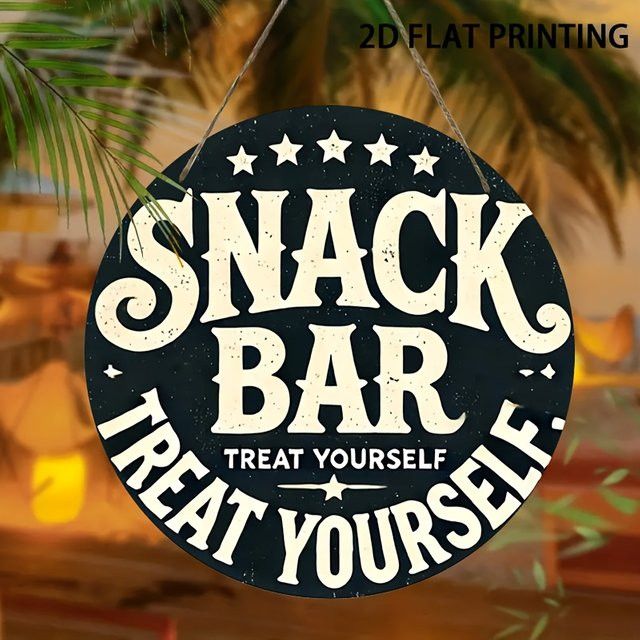 Potdemiel Wanddekoration Snack Bar Treat Yourself Today Kreisförmiges Holzschild mit vorgebohrten Löchern Durchmesser: 20 cm - Bild 1