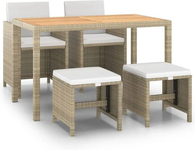 vidaXL 5-tlg Garten-Essgruppe aus PE-Rattan und massivem Akazienholz in Beige und Braun mit Kissen - Bild 1
