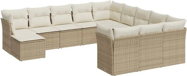 vidaXL 12-tlg. Garten-Sofagarnitur in L-Form aus Poly-Rattan mit Sitzkissen und Rückenkissen, Beige-creme - Bild 1