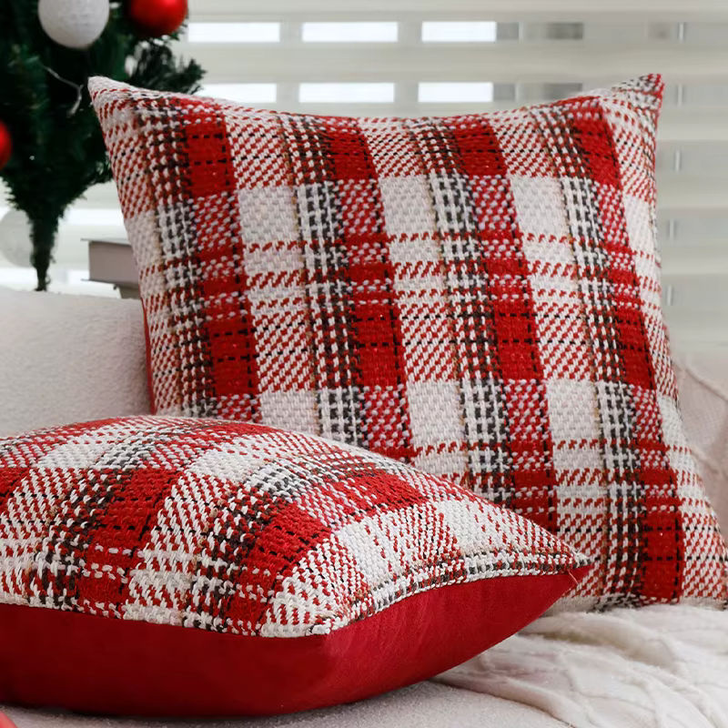 Dekorativer Kissenbezug CANIRICA Weihnachten rot kariert Strickoptik B/H: 30 x 30 cm - Bild 4