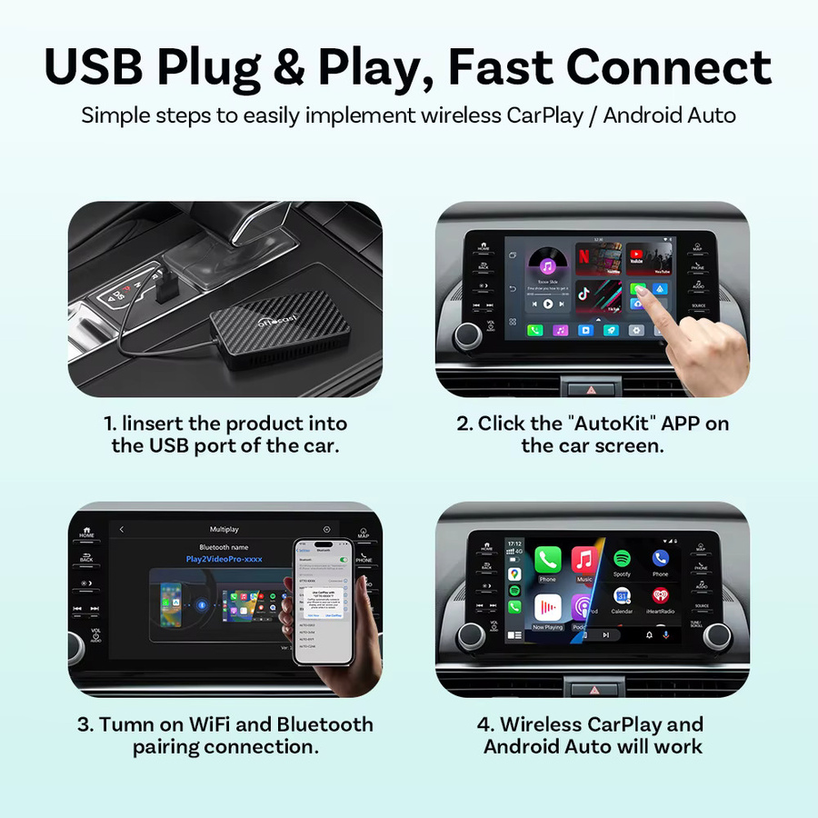 Ottocast Android Ai Box Wireless CarPlay und Android Auto Adapter in Schwarz mit YouTube, Netflix, TikTok und IPTV für Fahrzeuge mit kabelgebundenem CarPlay - Bild 2
