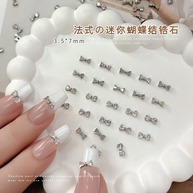 YYM Schleifen-Nagelsteine mit Strass, Silber, 10 Stück - Bild 1