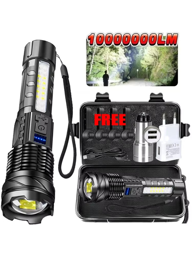 KDULIT LED-Taschenlampe in Schwarz, wiederaufladbar und wasserdicht mit Seitenlicht und Zoomfunktion - Bild 7