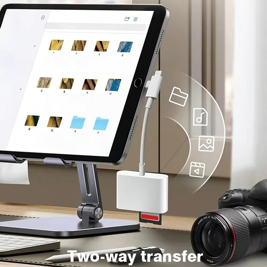 3-in-1 OTG Kartenleser Typ C und Lightning auf SD TF und USB Speicherkartenadapter in Weiß für Laptops und iPhone - Bild 3