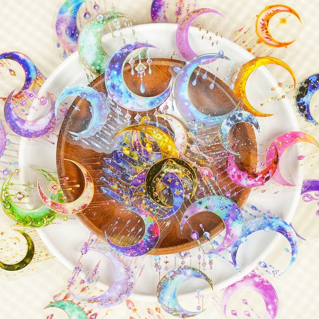 56 Stück Quasten-Halbmond-Aufkleber von Anime-Weltsgeschäft, transparent und wasserdicht aus PET für DIY und Bastelarbeiten - Bild 1