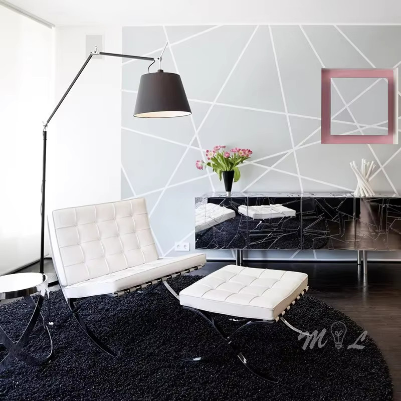 Moderne Designer Stehlampe Lava Ball aus Metall in Silber mit verstellbarem Arm und weißem Stoffschirm für Wohnzimmer und Home Office, E27 - Bild 2