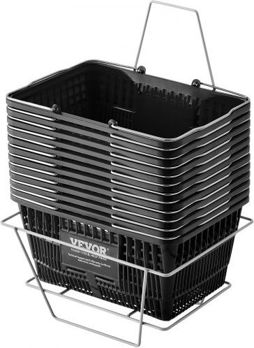 VEVOR Einkaufskörbe Set aus 12 Stück, 21 Liter langlebige Kunststoff-Einkaufskörbe mit Metallgriff und Ständer, Schwarz, B/T/H: 42,5 x 30,5 x 21,0 cm - Bild 1