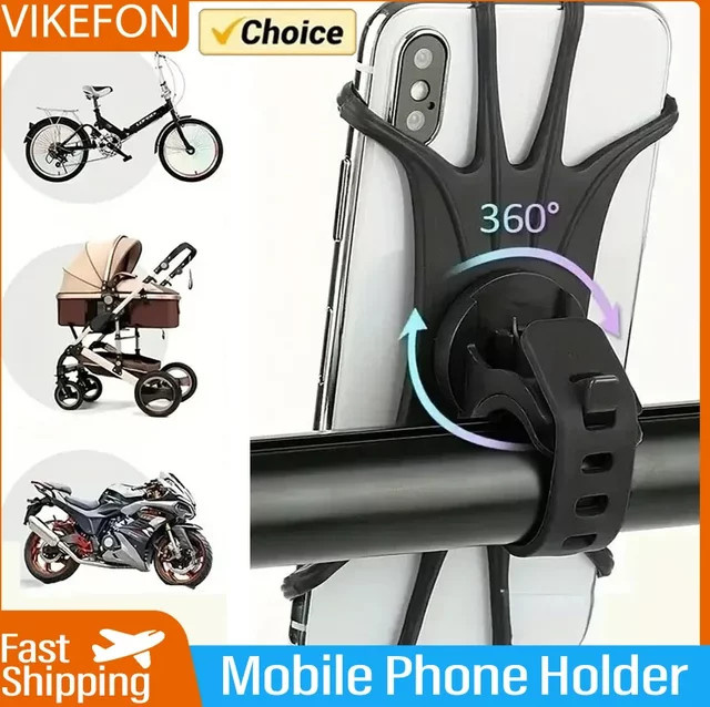 VIKEFON 360 Grad drehbare Handyhalterung für Fahrrad und Motorrad in Schwarz mit Silikon-Unterstützung - Bild 1
