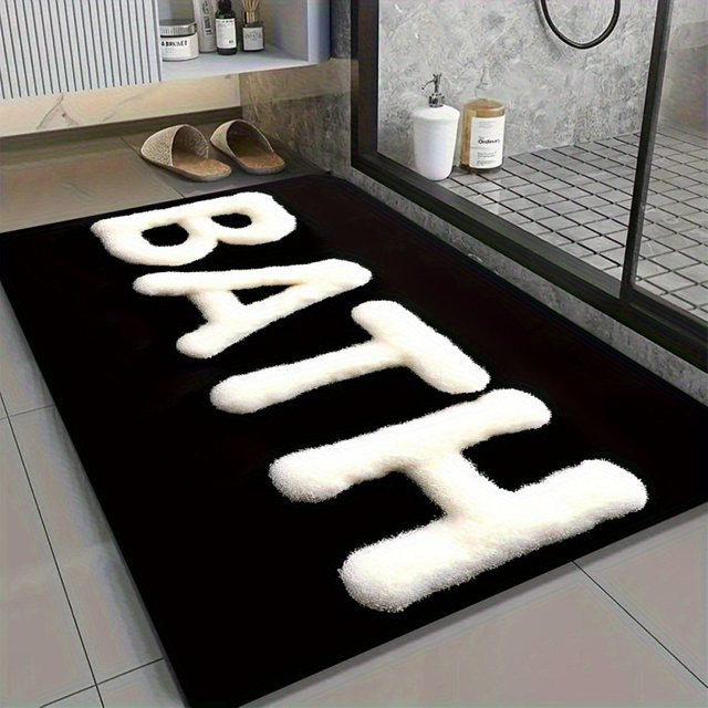 VIKAMA Minimalistischer Teppich in Schwarz, rutschfest und saugfähig für Badezimmer und Waschküche - Bild 1