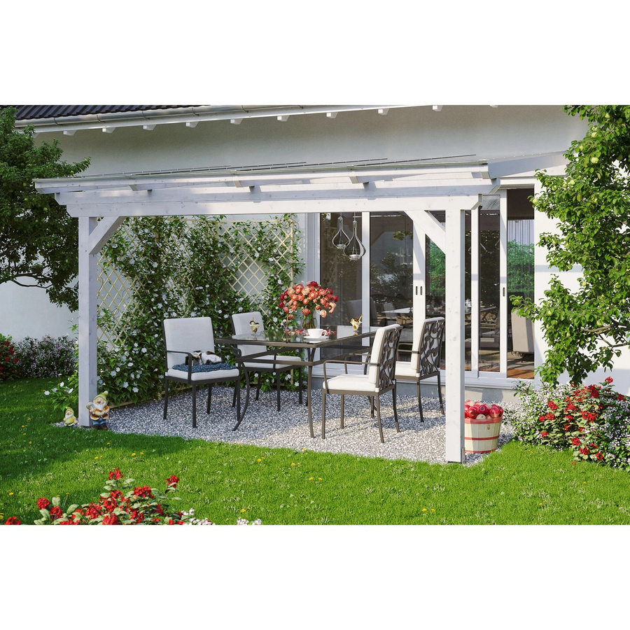 Skan Holz Terrassenüberdachung Ancona aus Leimholz mit Polycarbonat Dach in Weiß, B: 434 cm, T: 400 cm, H: 292 cm - Bild 2