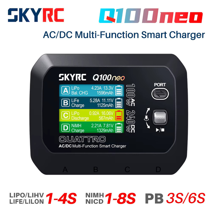 SKYRC Q100neo AC/DC Multifunktions-Smart-Ladegerät in Schwarz mit 2,8 Zoll Display, 100W AC / 240W DC, für LiPo, LiHV, LiFe, Lilon, NiMH, NiCd und Pb Akkus - Bild 5