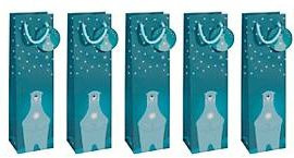 Sigel Weihnachtliche Geschenktasche Polar Bear für Flaschen, Petrol, 5 Stück, B: 10 cm, T: 8 cm, H: 35 cm - Bild 1