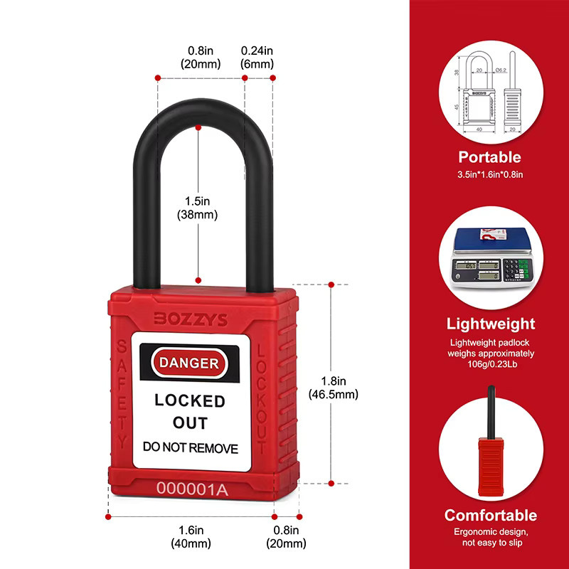 BOZZYS Nicht leitendes Sicherheits-Vorhängeschloss mit Master-Schlüssel für industrielle Lockout-Tagout-Isolierung, Rot - Bild 2