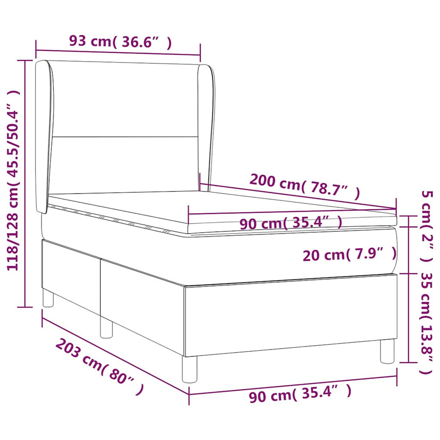 vidaXL Boxspringbett mit Matratze Dunkelblau Samt B/T/H: 90 x 200 x 118 cm - Bild 3