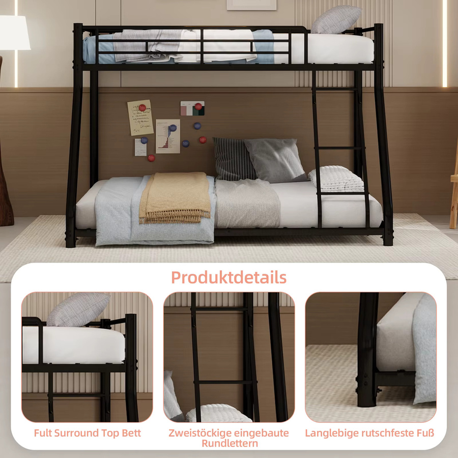 Modernes Etagenbett aus Metall in Schwarz mit Leiter, B/T/H: 90 x 190 cm - Bild 5