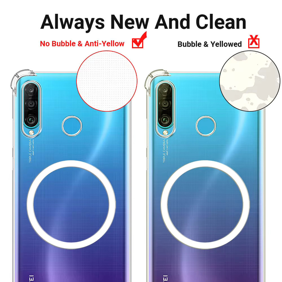 Stoßfeste Silikon-Schutzhülle für Huawei P30 Lite, P30 Pro und P40 Lite mit magnetischem Aufkleber für kabelloses Laden, transparent - Bild 4