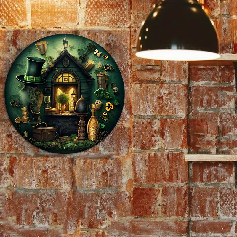 Potdemiel Aluminium-Metallschild St. Patrick's Day Dekoration mit Kobold, Kleeblatt und Goldmünzen, B/H: 20,3 x 20,3 cm, Grün und Gold - Bild 5