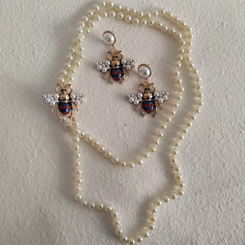 mimiyagu Schmuck-Set, Biene, Kristall, Perle, Gold, Messing, Damen - Bild 1