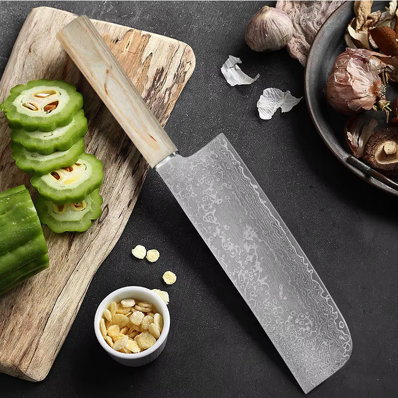 WXCOO Damaskus Chefmesser aus Silber und Holz zum Schneiden von Fleisch, Obst und Gemüse - Bild 3