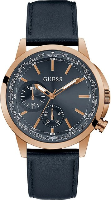 Guess Herrenuhr, Quarz, Edelstahl, Blau, Leder, 44 mm - Bild 1